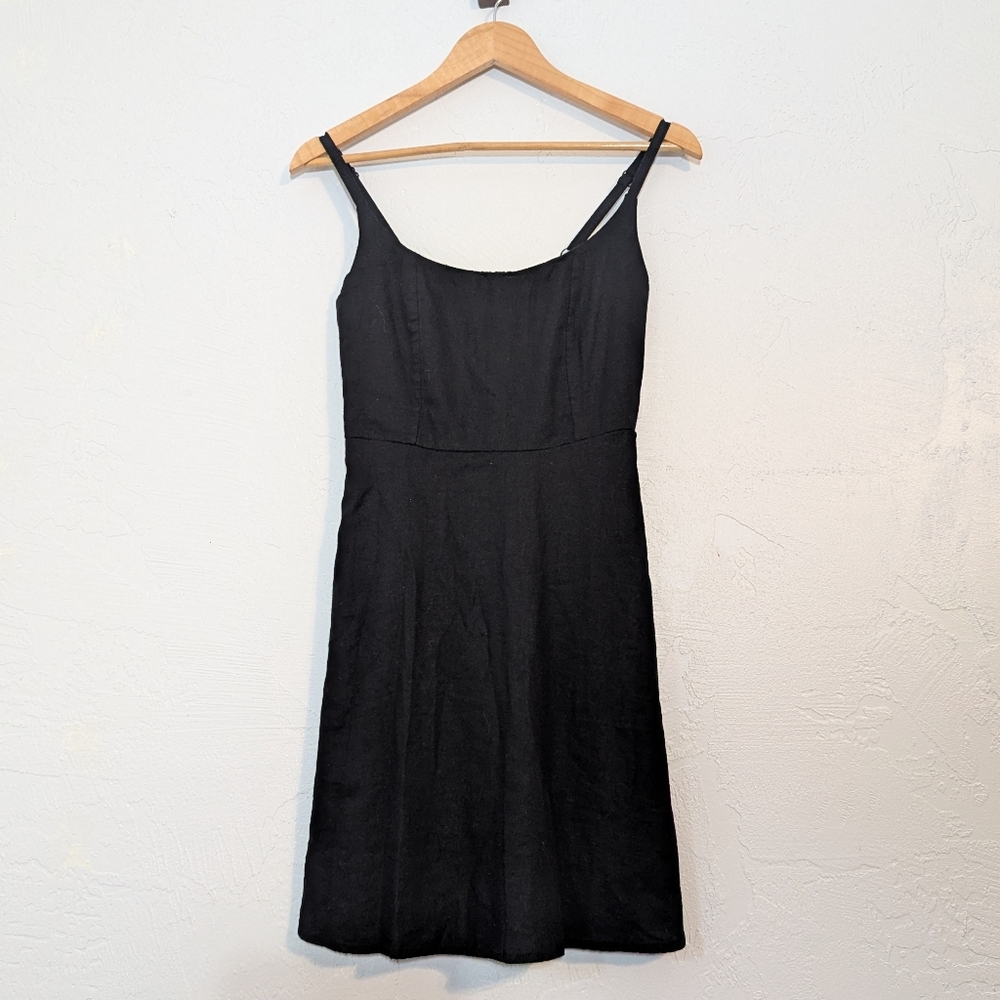 Old Navy Black Linen Spaghetti Strap Casual Summer Mini Dress Capsule Cute Comfy